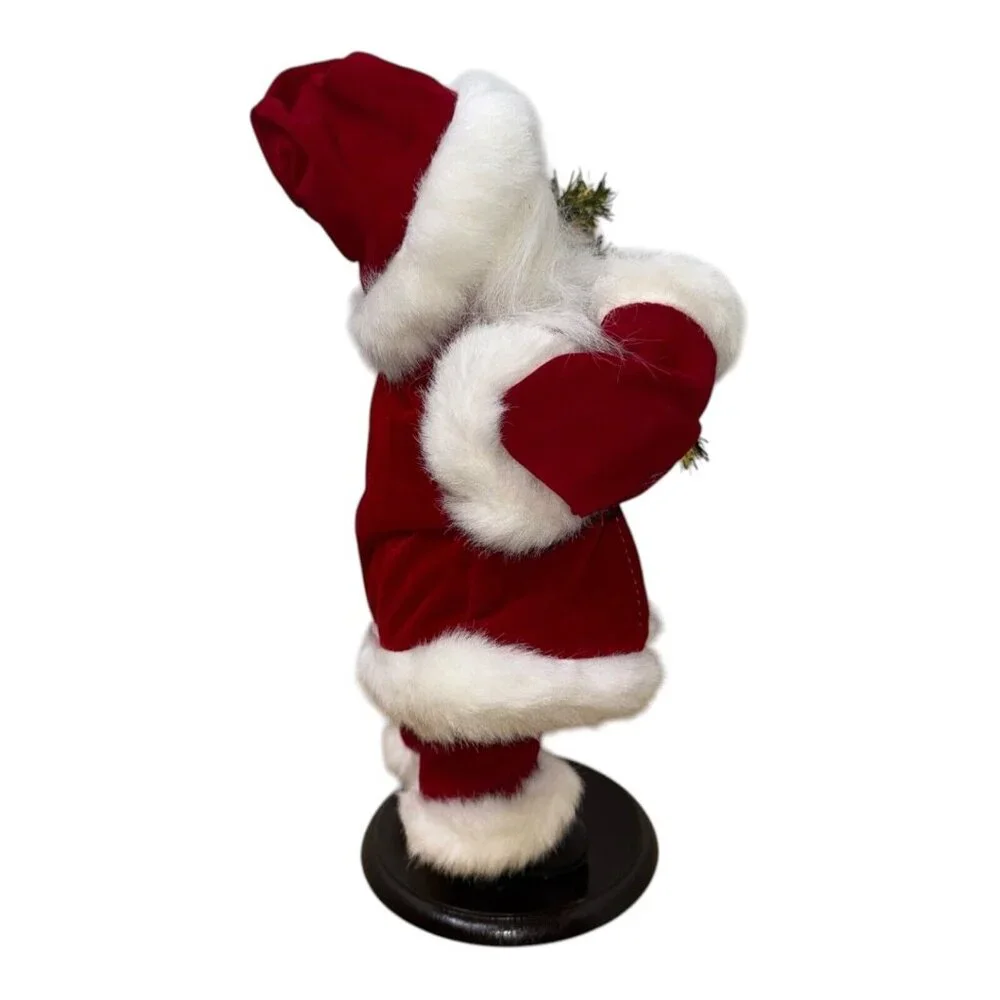 Vintage Christmas Holiday Santa w/tinsel on stand Garland Holly Berries